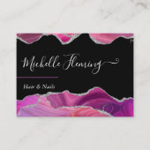 Carte de visite Carré Magenta et Argent Agate (Devant)