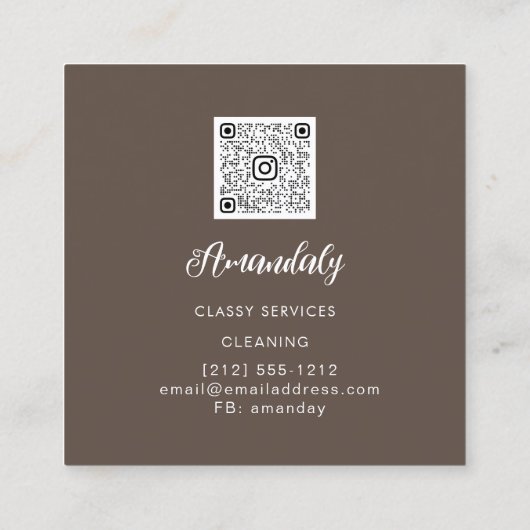 Carte De Visite Carré Maid House Cleaning Office Services QR Code Brown (Dos)