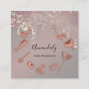 Carte De Visite Carré Maid House Cleaning Services Logo Roses Drives Omb