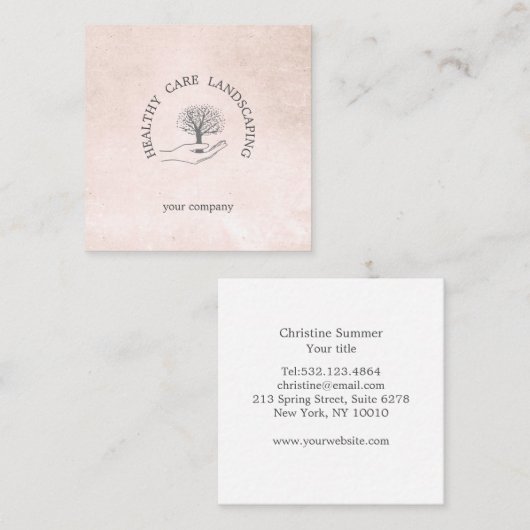 Carte De Visite Carré Main avec arbre (Devant / Derrière)