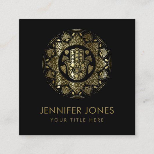 Carte De Visite Carré Main de Hamsa à Fatima à Lotus mandala (Devant)