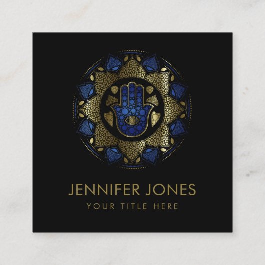 Carte De Visite Carré Main de Hamsa à Fatima à Lotus mandala (Devant)