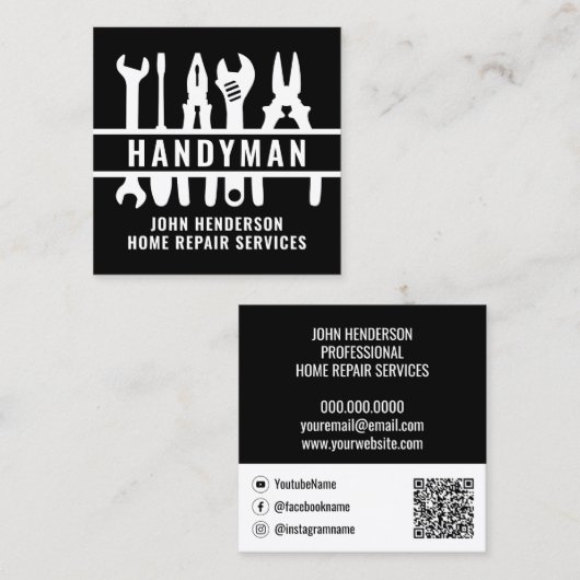 Carte De Visite Carré Main d'oeuvre à domicile Code QR blanc Services de (Devant / Derrière)