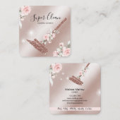 Carte De Visite Carré Maison de ménage rose étincelant or fleuri (Devant / Derrière)