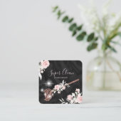 Carte De Visite Carré Maison de ménage rose étincelant or fleuri (Debout devant)