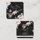 Carte De Visite Carré Maison de ménage rose étincelant or fleuri (Devant / Derrière)