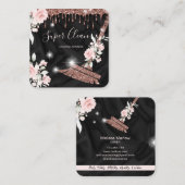 Carte De Visite Carré Maison de ménage rose étincelant or fleuri (Devant / Derrière)