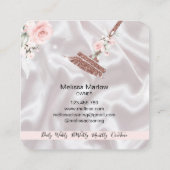 Carte De Visite Carré Maison de ménage rose étincelant or fleuri (Dos)