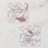 Carte De Visite Carré Maison de ménage rose étincelant or fleuri (Devant / Derrière)