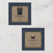 Carte De Visite Carré Maison de Saltbox de Campagne Primitive Étoiles ro (Devant / Derrière)