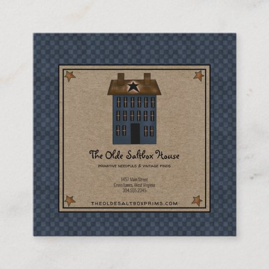 Carte De Visite Carré Maison de Saltbox de Campagne Primitive Étoiles ro (Devant)
