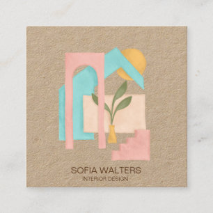 Carte De Visite Carré maison intérieure de deisgn présentant l'hôtel