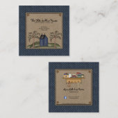 Carte De Visite Carré Maison rustique primitive de Saltbox de Pays sur K (Devant / Derrière)