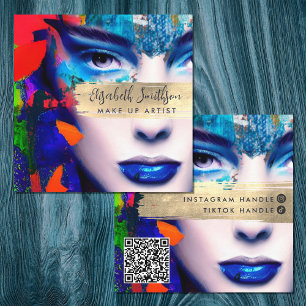 Carte De Visite Carré Make Up Artist Ajouter QR Code & Social Media Colo