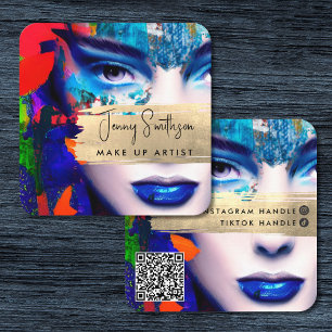 Carte De Visite Carré Make Up Artist Ajouter QR Code & Social Media Colo