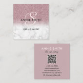 Carte De Visite Carré Makeup Marble Rose Gold Glitter Monogram QR (Devant / Derrière)