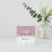 Carte De Visite Carré Makeup Marble Rose Gold Glitter Monogram QR (Debout devant)