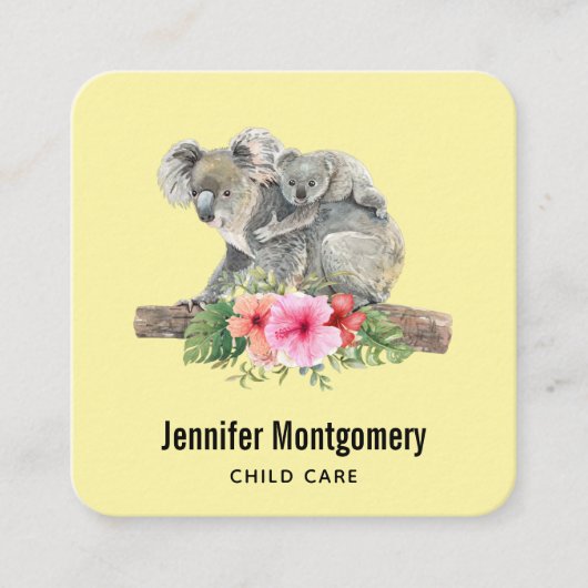 Carte De Visite Carré Maman & Bébé Koala Ours Aquarelle mignonne (Devant)