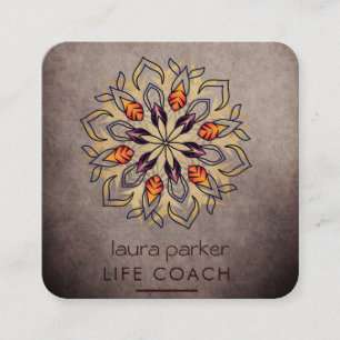 Carte De Visite Carré Mandala Boho Tribal Art Yoga Massage Thérapie
