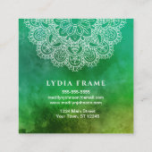 Carte De Visite Carré Mandala d'aquarelle de vert d'instructeur de yoga (Dos)