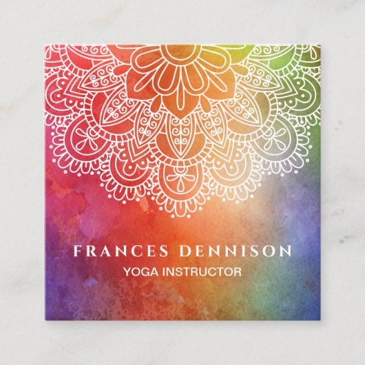 Carte De Visite Carré Mandala d'aquarelle d'instructeur de yoga (Devant)