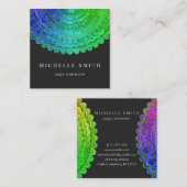 Carte De Visite Carré Mandala de fleur d'arc-en-ciel (Devant / Derrière)