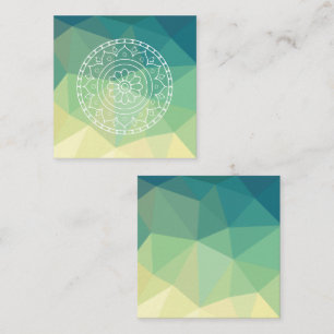 Carte De Visite Carré Mandala d'inspiration fleur jaune vert Harmonie