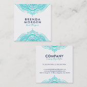 Carte De Visite Carré Mandala en cachemire turquoise et blanche (Devant / Derrière)
