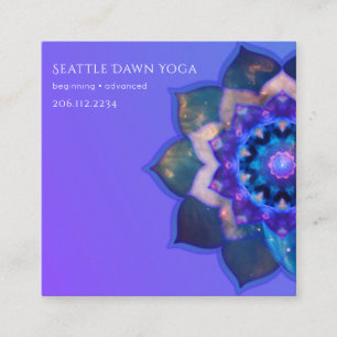 Carte De Visite Carré Mandala Lotus Bleu