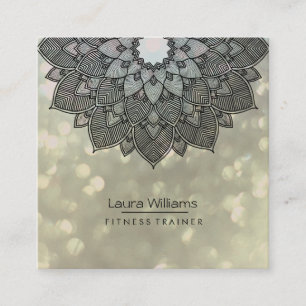 Carte De Visite Carré Mandala Lotus Fleur Yoga Instructeur Holistic