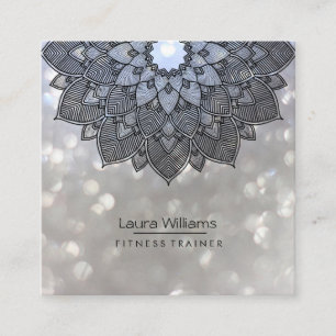 Carte De Visite Carré Mandala Lotus Fleur Yoga Instructeur Holistic