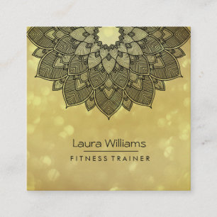Carte De Visite Carré Mandala Lotus Flower Gold Yoga Instructeur Holisti
