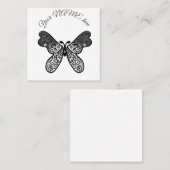 Carte De Visite Carré Mandala papillon boho complexe noir et blanc A (Devant / Derrière)