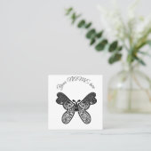 Carte De Visite Carré Mandala papillon boho complexe noir et blanc A (Debout devant)