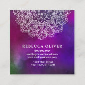 Carte De Visite Carré Mandala pourpre d'aquarelle d'instructeur de yoga (Dos)