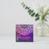 Carte De Visite Carré Mandala pourpre d'aquarelle d'instructeur de yoga (Debout devant)