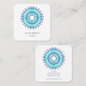 Carte De Visite Carré mandala turquoise ethnique. Texte (Devant / Derrière)