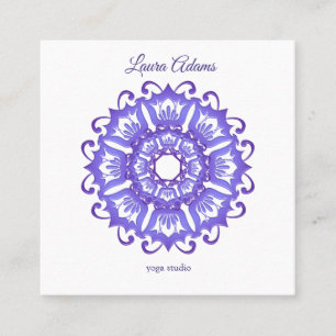 Carte De Visite Carré Mandala violet floral. Texte