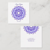 Carte De Visite Carré Mandala violet floral. Texte (Devant / Derrière)