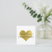 Carte De Visite Carré Manicuriste Nail Salon Gold Foil Coeur Script (Debout devant)