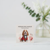Carte De Visite Carré Manipulateur De Chien De Mariage Élégant Avec Fleu (Debout devant)
