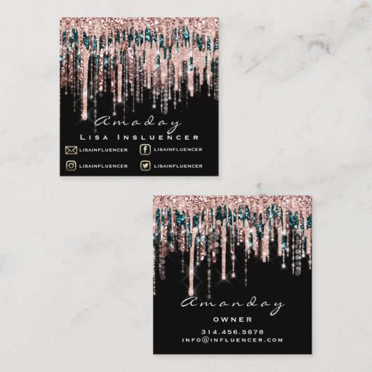 Carte De Visite Carré Manucure Clou Artiste Parties scintillant Dérive R (Devant / Derrière)