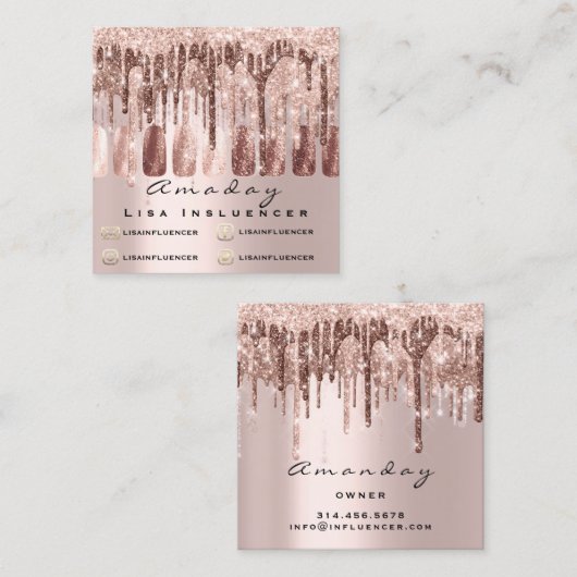 Carte De Visite Carré Manucure Clou Artiste Parties scintillant Rose soc (Devant / Derrière)