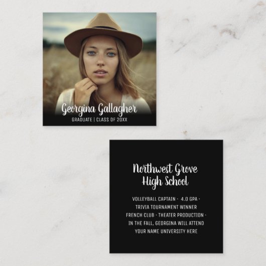 Carte De Visite Carré Manuscrit audacieux moderne de nom de diplômé de (Devant / Derrière)