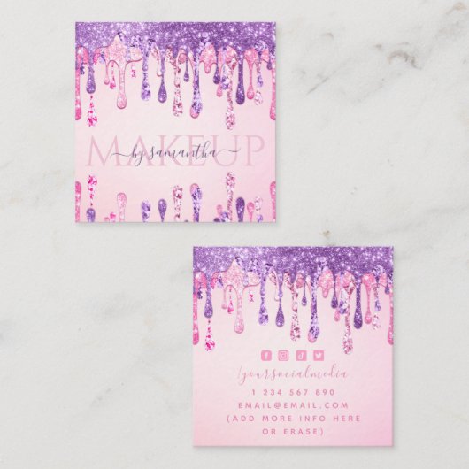 Carte De Visite Carré Maquillage à double Parties scintillant rose et po (Devant / Derrière)