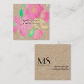Carte De Visite Carré Maquillage Artiste Aquarelle Botanique Rose Floral (Devant / Derrière)