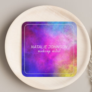 Carte De Visite Carré Maquillage Artiste Coloré Moderne Stylo Typographi