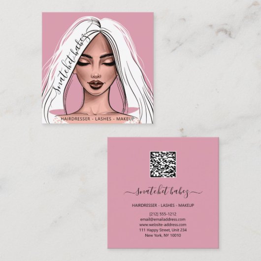 Carte De Visite Carré Maquillage Artiste Eyelash cheveux Broches lèvres  (Devant / Derrière)