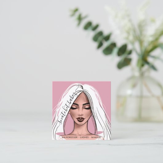 Carte De Visite Carré Maquillage Artiste Eyelash cheveux Broches lèvres  (Debout devant)