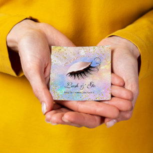 Carte De Visite Carré Maquillage Artiste Eyelash Extension Holographe Or